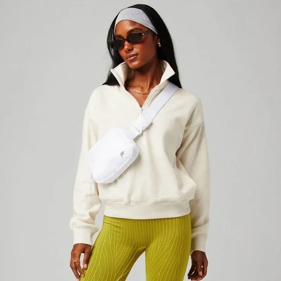 Fabletics Women's Cream Half-Zip Sweatshirt - Picture 8 of 9